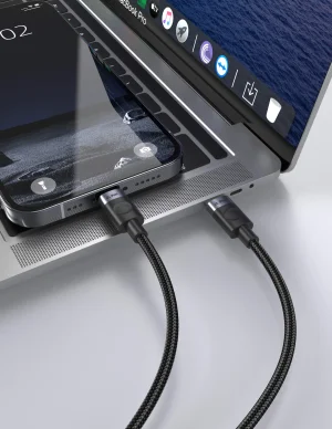 TEXTILNÍ KABEL USB-C / USB-C 1,5M, USB 2.0 ČERNÝ - obrázek 3