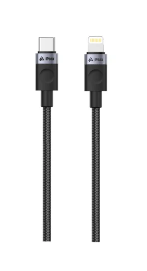 TEXTILNÍ KABEL USB-C/LIGHTNING 1,5M, USB 2.0 ČERNÝ - obrázek 2