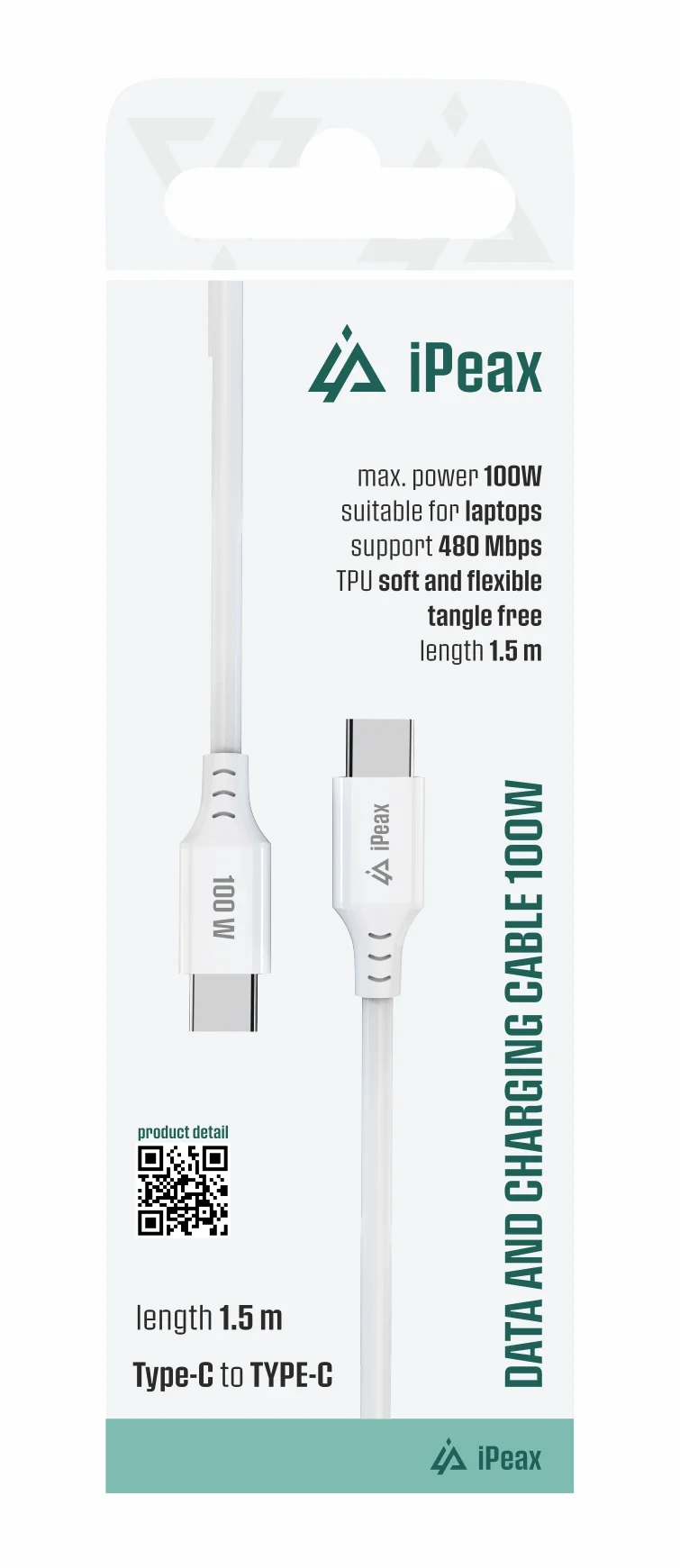 TPU KABEL USB-C / USB-C 1,5M, 5A, 100W BÍLÝ