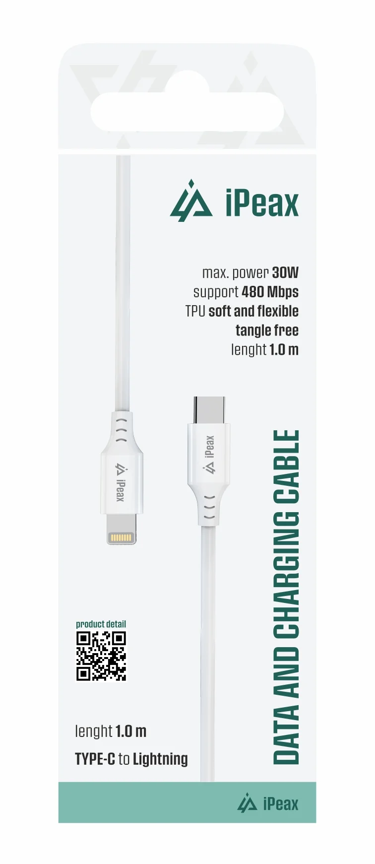 TPU KABEL USB-C / LIGHTNING 1M, USB 2.0 BÍLÝ