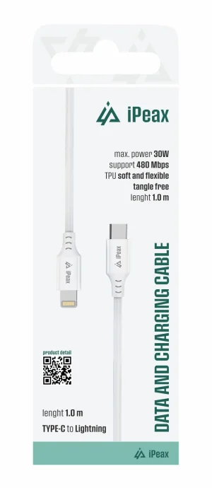TPU KABEL USB-C / LIGHTNING 1M, USB 2.0 BÍLÝ