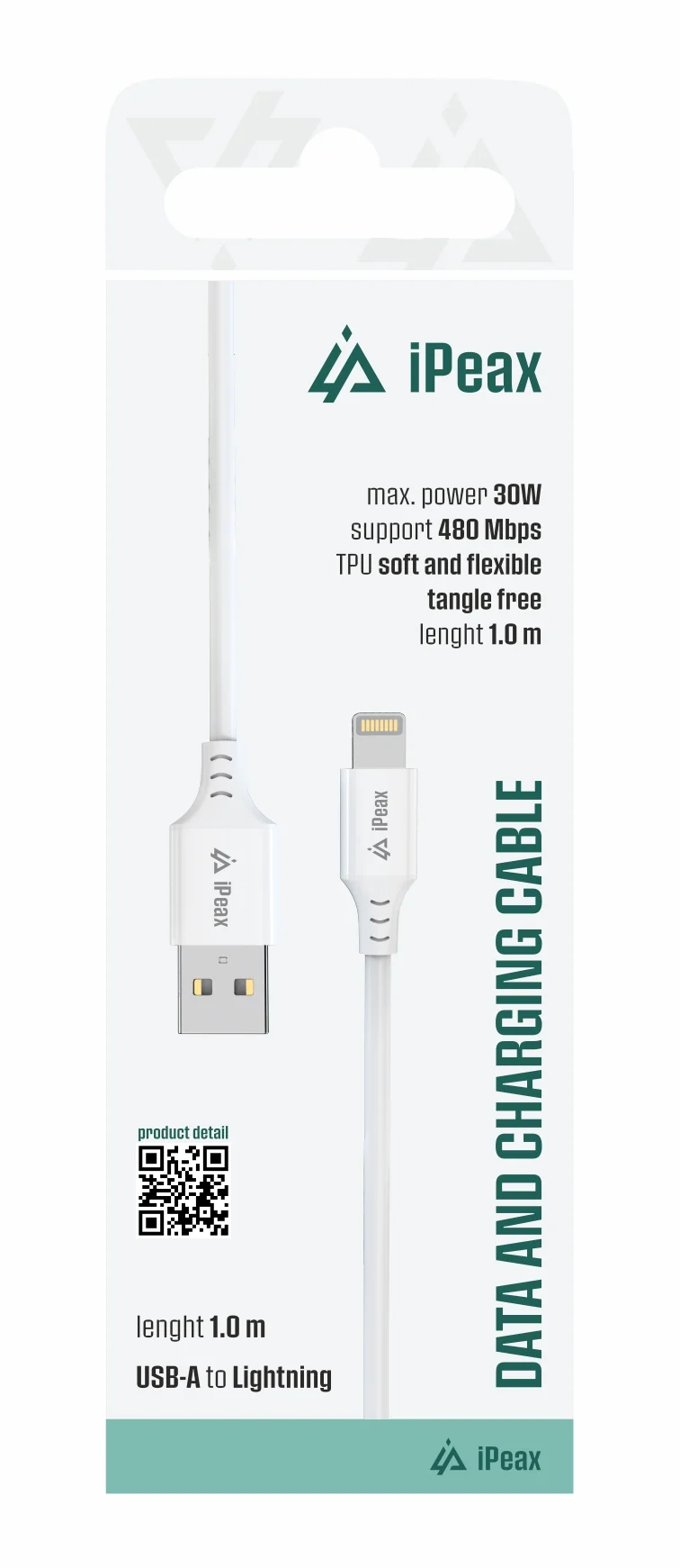TPU KABEL USB-A / LIGHTNING 1M, USB 2.0 BÍLÝ