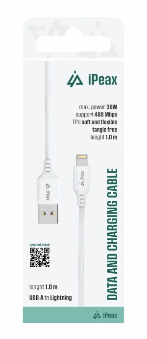 TPU KABEL USB-A / LIGHTNING 1M, USB 2.0 BÍLÝ