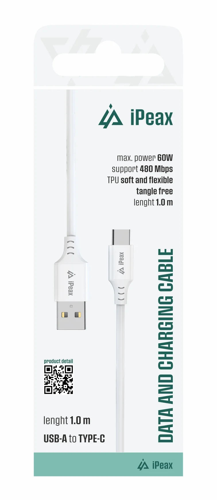 TPU KABEL USB-A / USB-C 1M, USB 2.0 BÍLÝ