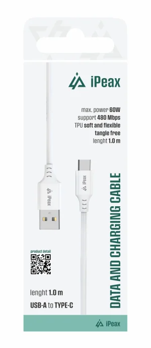 TPU KABEL USB-A / USB-C 1M, USB 2.0 BÍLÝ