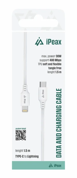 TPU KABEL USB-C / LIGHTNING 1,5M, USB 2.0 BÍLÝ