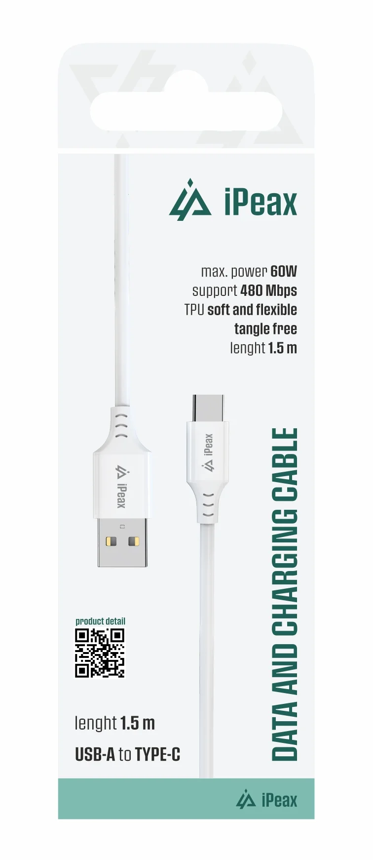 TPU KABEL USB-A / USB-C 1,5M, USB 2.0 BÍLÝ