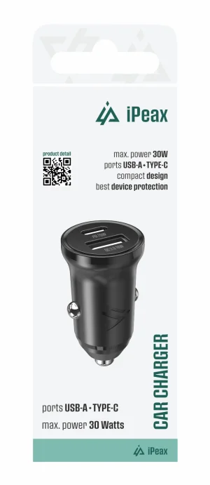 AUTONABÍJEČKA CL-04, PD, 30W, USB-C + USB-A ČERNÁ