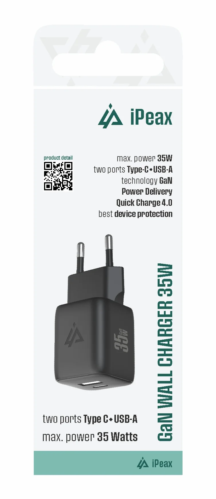 GaN SÍŤOVÁ NABÍJEČKA 35W (USB-C + USB-A) ČERNÁ