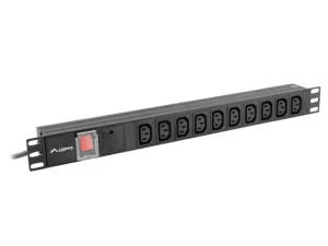 NAPÁJECÍ PANEL (PDU) 19" LANBERG 1U 10A 2m 10X IEC C13 ZÁSUVKA ČERNÁ C14