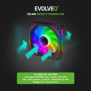 EVOLVEO 120UX, ventilátor, 120mm, 4pin PWM, ARGB, černý - obrázek 2