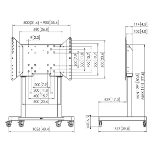 Vogel's TL 1500 pojízdný podlahový lift pro TV 43-98", 120kg, střed TV 1091-1741mm, VESA max 800x600 - obrázek 3