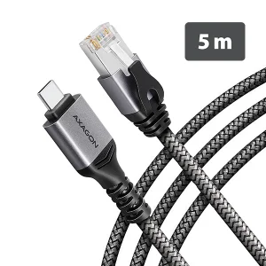 AXAGON ADE-CM50, USB-C Gigabit Ethernet adaptér s integrovaným síťovým CAT6 kabelem RJ-45 (5m)