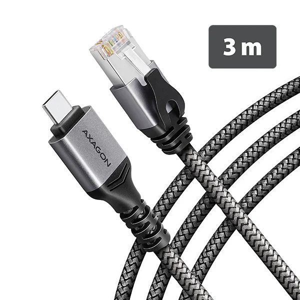 AXAGON ADE-CM30, USB-C Gigabit Ethernet adaptér s integrovaným síťovým CAT6 kabelem RJ-45 (3m)
