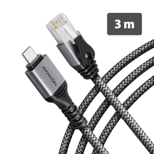 AXAGON ADE-CM30, USB-C Gigabit Ethernet adaptér s integrovaným síťovým CAT6 kabelem RJ-45 (3m)
