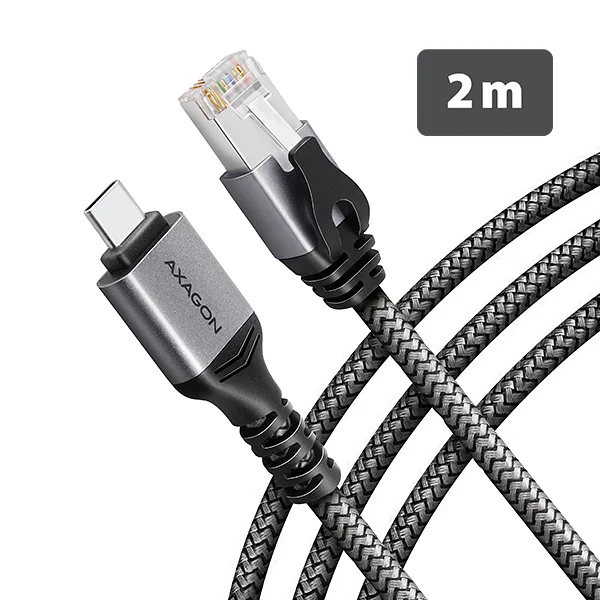 AXAGON ADE-CM20, USB-C Gigabit Ethernet adaptér s integrovaným síťovým CAT6 kabelem RJ-45 (2m)