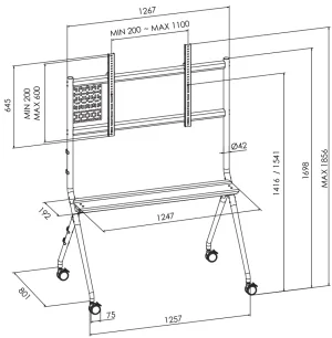 Vogel's ESSENTIAL T1021 pojízdný stojan pro TV 65-98", 120 kg, výška 154 cm, černý - obrázek 8