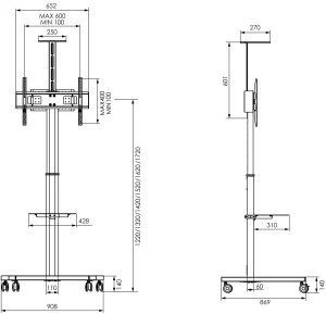 Vogel's ESSENTIAL T1031 pojízdný stojan pro TV 32-65", 50 kg, 122-172 cm, černý - obrázek 3