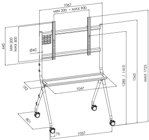 Vogel's ESSENTIAL T1011 pojízdný stojan pro TV 50-86", 80 kg, 141 cm, černý - obrázek 8
