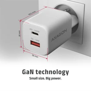 AXAGON ACU-PQ100W, GaN nabíječka do sítě 100W, USB-A + USB-C, PD3.0/PPS/QC4+/SFC2.0/Apple, bílá - obrázek 5