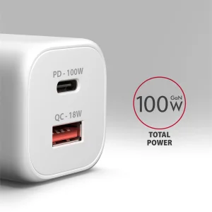 AXAGON ACU-PQ100W, GaN nabíječka do sítě 100W, USB-A + USB-C, PD3.0/PPS/QC4+/SFC2.0/Apple, bílá - obrázek 7