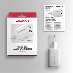 AXAGON ACU-PQ100W, GaN nabíječka do sítě 100W, USB-A + USB-C, PD3.0/PPS/QC4+/SFC2.0/Apple, bílá - obrázek 9