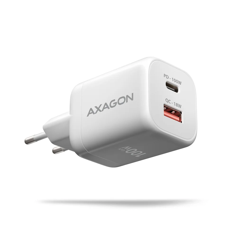 AXAGON ACU-PQ100W, GaN nabíječka do sítě 100W, USB-A + USB-C, PD3.0/PPS/QC4+/SFC2.0/Apple, bílá