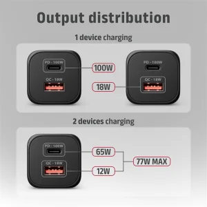 AXAGON ACU-PQ100, GaN nabíječka do sítě 100W, USB-A + USB-C, PD3.0/PPS/QC4+/SFC2.0/Apple, černá - obrázek 3