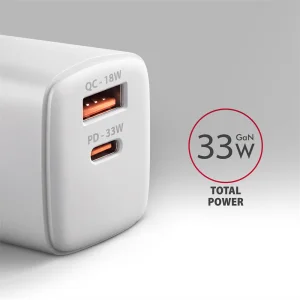 AXAGON ACU-PQ33W, GaN nabíječka do sítě 33W, USB-A + USB-C, PD3.0/PPS/QC4+/SFC2.0/Apple, bílá - obrázek 4