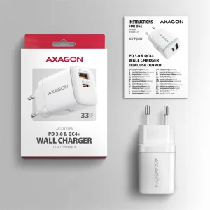AXAGON ACU-PQ33W, GaN nabíječka do sítě 33W, USB-A + USB-C, PD3.0/PPS/QC4+/SFC2.0/Apple, bílá - obrázek 5