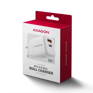 AXAGON ACU-PQ33W, GaN nabíječka do sítě 33W, USB-A + USB-C, PD3.0/PPS/QC4+/SFC2.0/Apple, bílá - obrázek 6