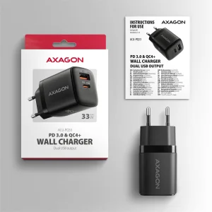 AXAGON ACU-PQ33, GaN nabíječka do sítě 33W, USB-A + USB-C, PD3.0/PPS/QC4+/SFC2.0/Apple, černá - obrázek 6