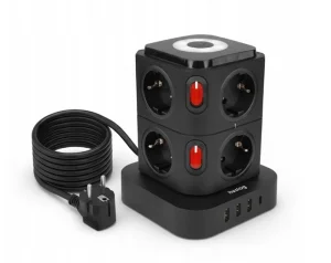Nabíjecí stanice Huslog 15W 8xzásuvka, 1xUSB-C, 3xUSB, 1x LED světlo černá