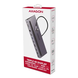 AXAGON HMC-4KX3 USB hub 3x USB-A, 2x HDMI, DP, RJ-45, SD, PD 100W - obrázek 5