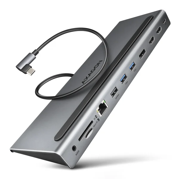 AXAGON HMC-4KX3 USB hub 3x USB-A, 2x HDMI, DP, RJ-45, SD, PD 100W