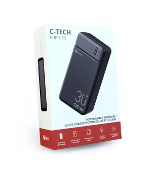 Powerbanka C-tech 30000mAh, Li-Pol, 20W, USB-C/USB-A/micro USB - obrázek 2