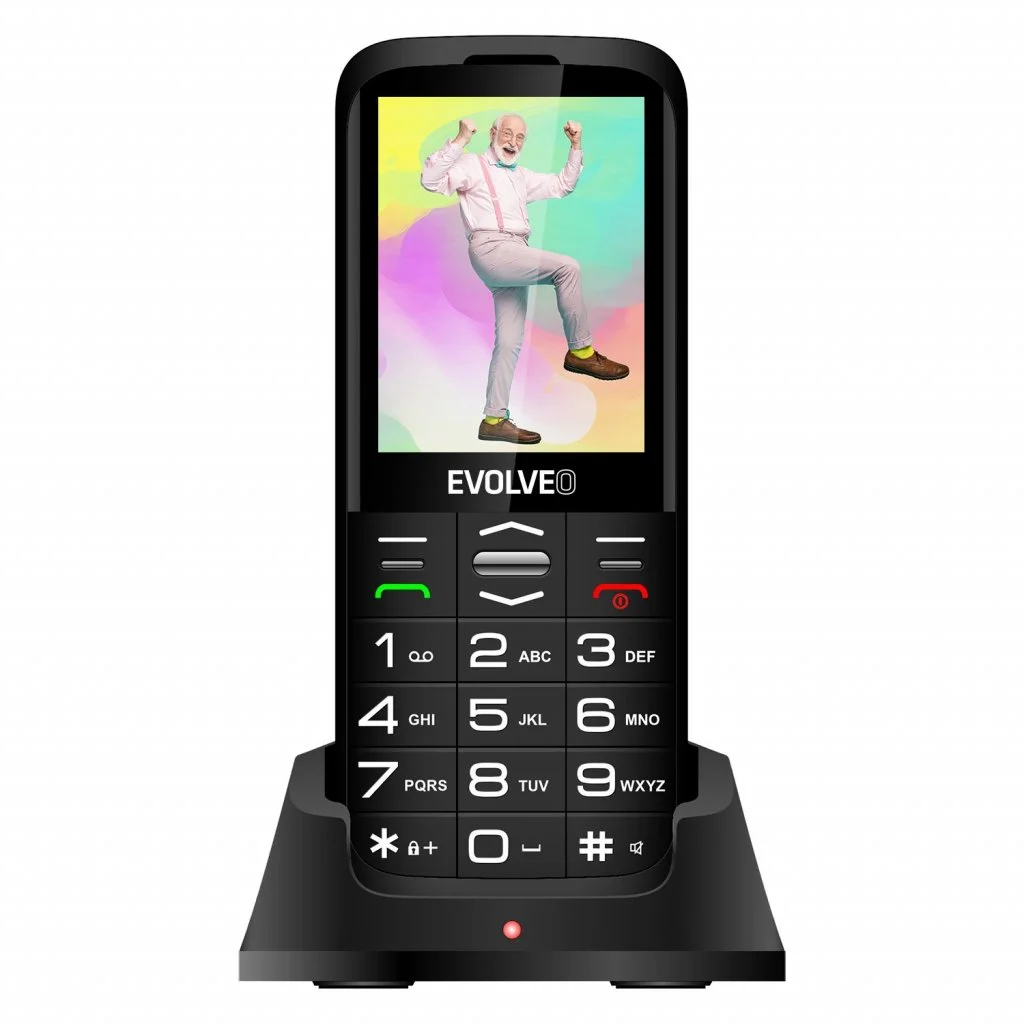 EVOLVEO EasyPhone FS, vyklápěcí telefon 2.8" pro seniory s nabíjecím stojánkem (černá barva)