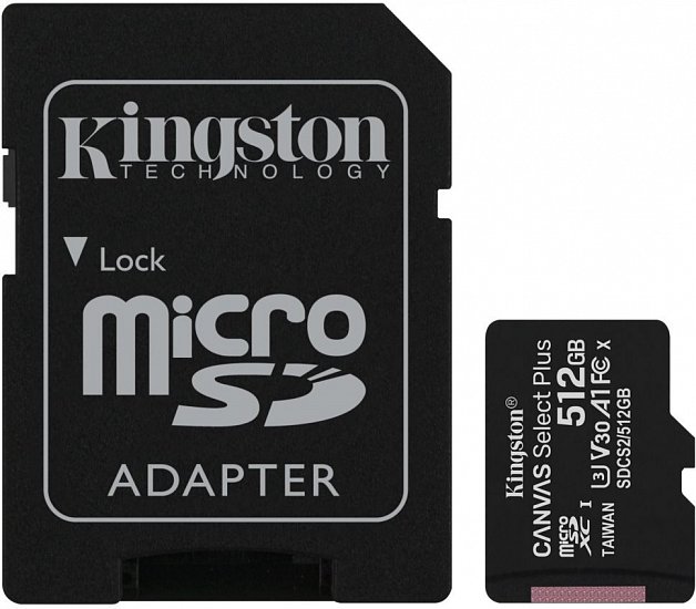 512GB microSDXC Kingston Canvas Select Plus  A1 CL10 100MB/s + adapter
