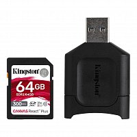 64GB SDHC Kingston Canvas React Plus  UHS-II V90 + čtečka