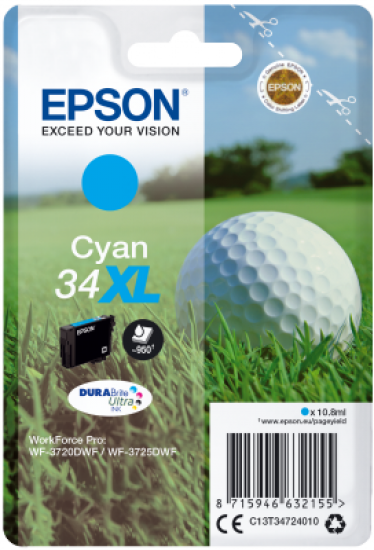 Epson Singlepack Cyan 34XL DURABrite Ultra Ink