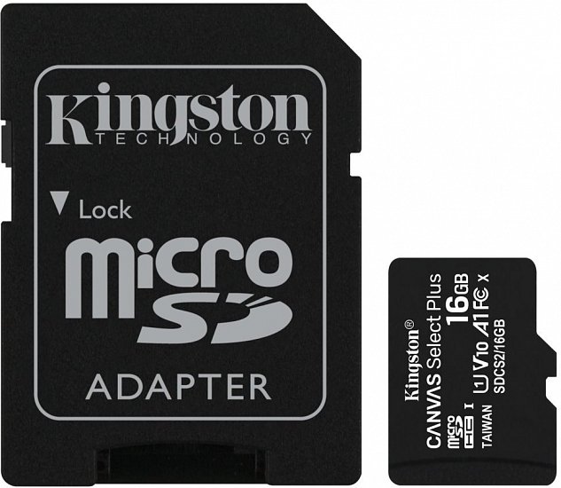 16GB microSDHC Kingston Canvas Select Plus  A1 CL10 100MB/s + adapter