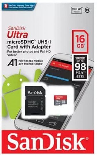 SanDisk Ultra microSDHC 16GB 98MB/s + adaptér