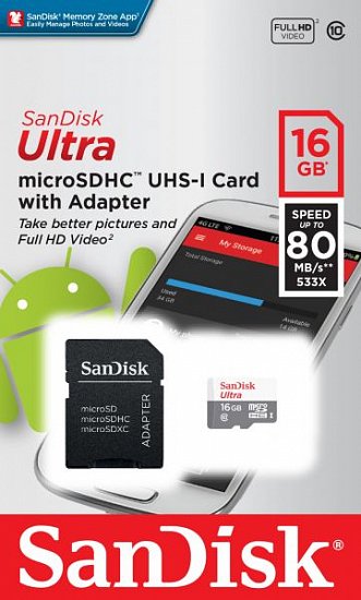 SanDisk Ultra microSDHC 16GB 80MB/s + adaptér