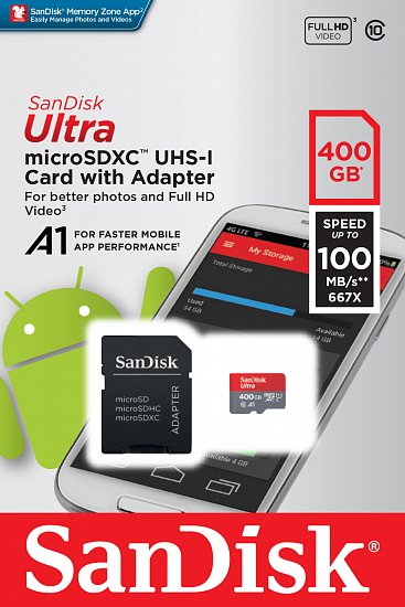 SanDisk Ultra microSDXC 400GB 100MB/s + adaptér