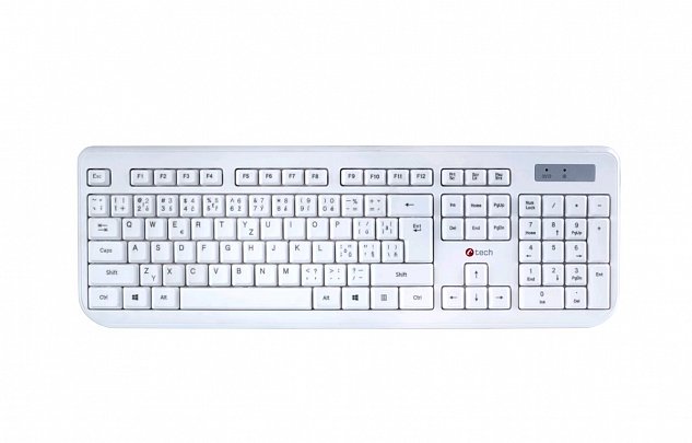 Klávesnice C-TECH WLKMC-01, bezdrátový combo set s myší, bílý, USB, CZ/SK