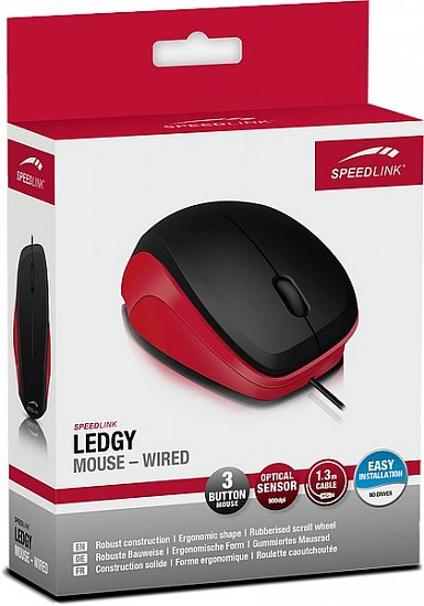 LEDGY Mouse - USB, Silent, black-red