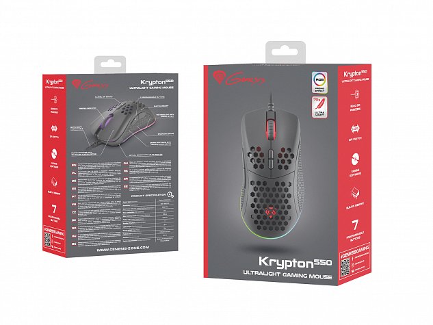 Herní myš Genesis Krypton 550, RGB, 8000 DPI, černá, software