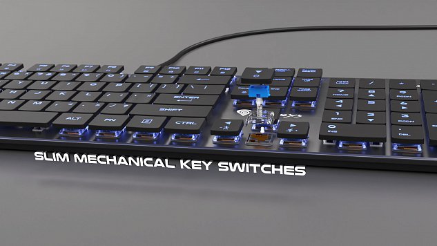 Plochá mechanická klávesnice Genesis Thor 420 RGB US, Content Slim Blue switch, software