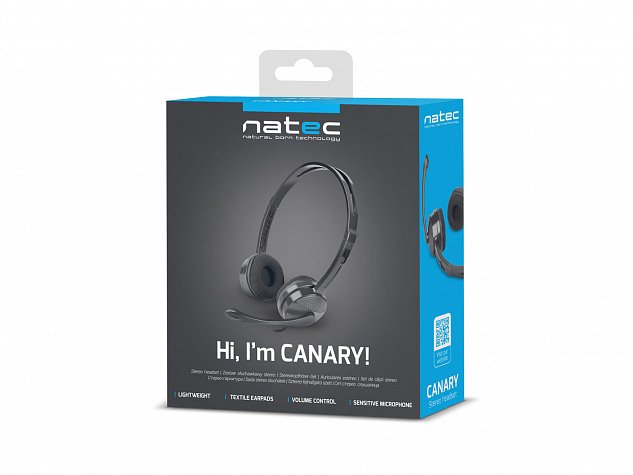NATEC sluchátka s mikrofonem CANARY, černé