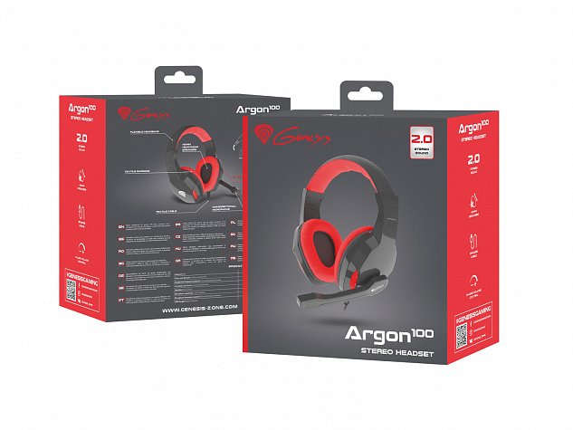 Herní stereo sluchátka Genesis Argon 100,černo-červené, 1x jack 4-pin